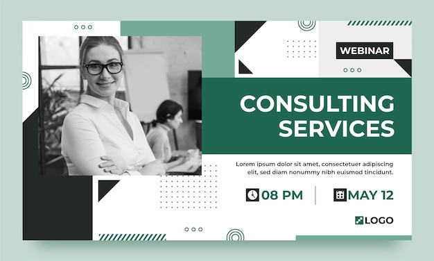 Vector gratuito seminario web sobre consultoría financiera de diseño plano