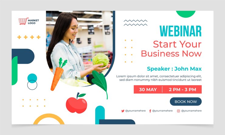Vector gratuito seminario web de supermercado plano
