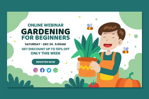 Seminario web de trabajo de jardinería dibujado a mano