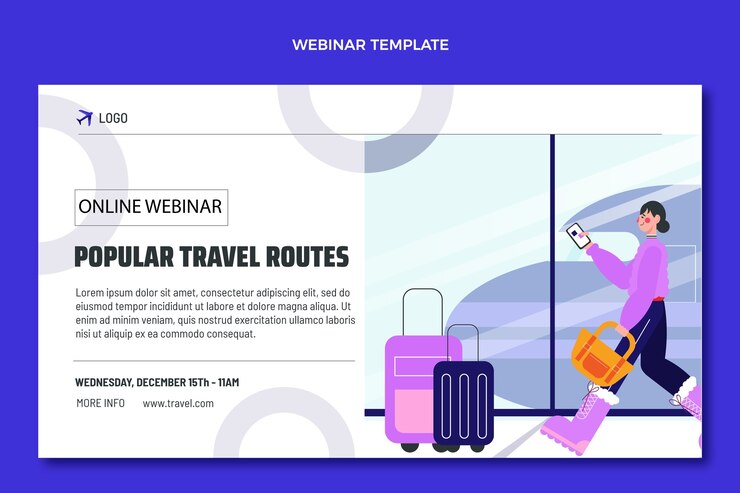 Vector gratuito seminario web de viajes de diseño plano