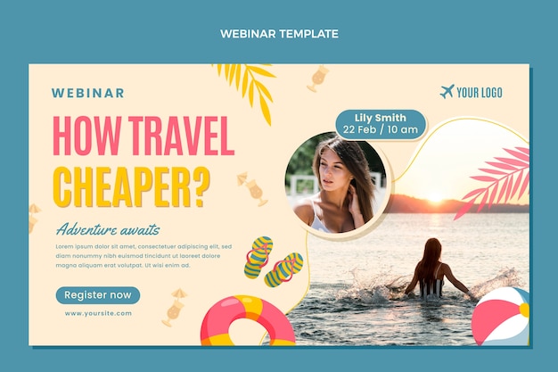 Vector gratuito seminario web de viajes de diseño plano