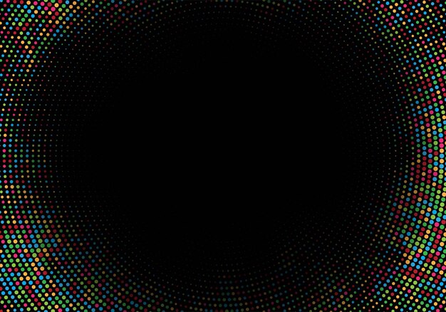 Semitono circular colorido abstracto sobre fondo negro