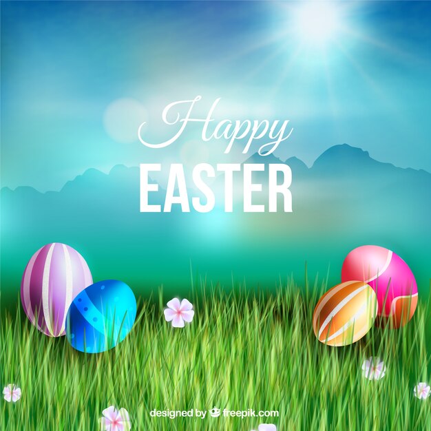 Señal de madera y huevos de Pascua
