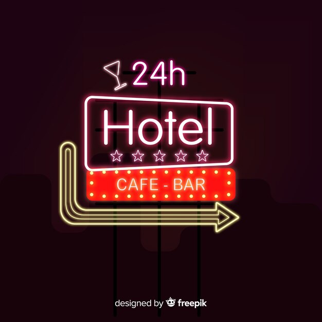 Señal neón realista de hotel