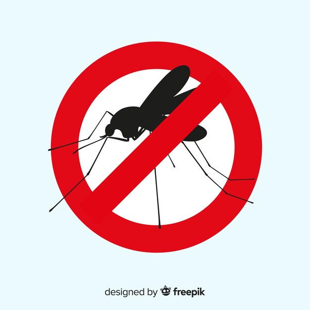 Señal de precaución con mosquitos con diseño plano