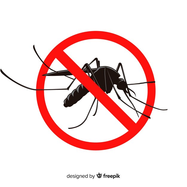 Señal de precaución con mosquitos con diseño plano