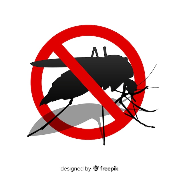 Vector gratuito señal de precaución con mosquitos con diseño plano