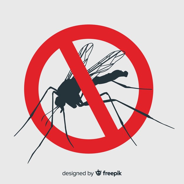 Señal de precaución con mosquitos con diseño plano