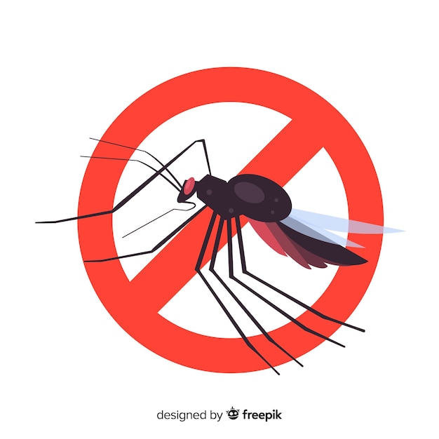 Señal de precaución con mosquitos con diseño plano