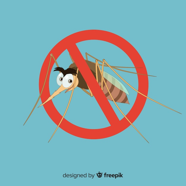 Vector gratuito señal de precaución con mosquitos con diseño plano