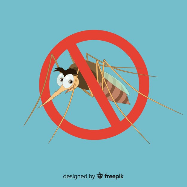 Señal de precaución con mosquitos con diseño plano