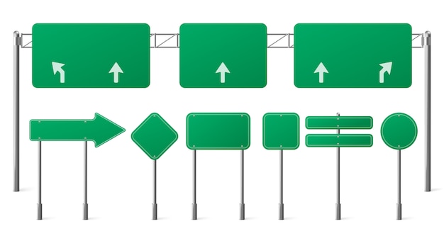 Vector gratuito las señales de tráfico de la carretera verde, letreros en blanco sobre postes de acero para señalar la dirección del tráfico de la ciudad