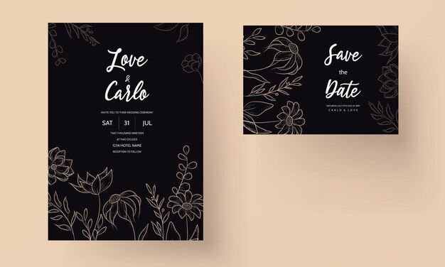 sencilla plantilla de tarjeta de invitación de flores y hojas