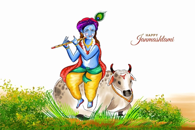 El Señor Krishna Janmashtami el fondo de la tarjeta de vacaciones religiosas