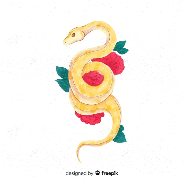 Serpiente dibujada a mano con flores