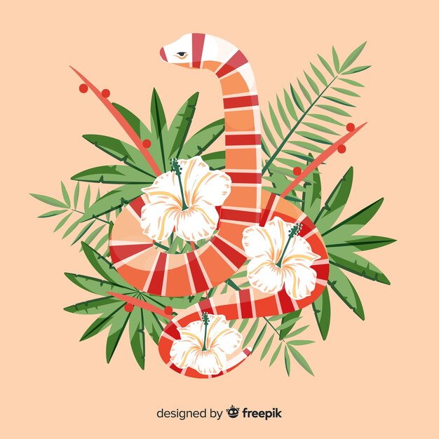 Serpiente dibujada a mano con flores