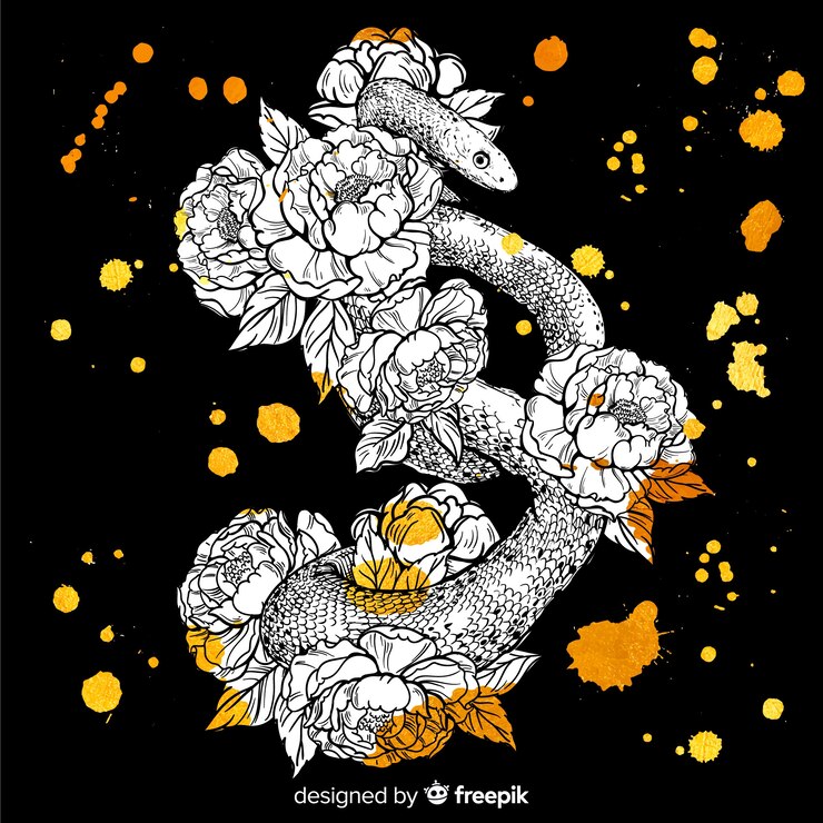 Vector gratuito serpiente dibujada a mano con flores