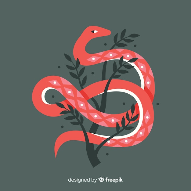 Serpiente dibujada a mano con hojas