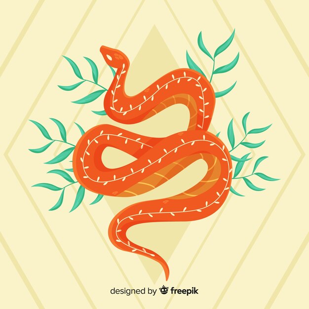 Serpiente dibujada a mano con hojas