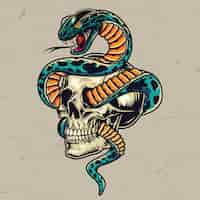 Vector gratuito serpiente entrelazada con concepto colorido cráneo