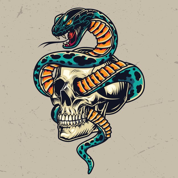 Serpiente entrelazada con concepto colorido cráneo