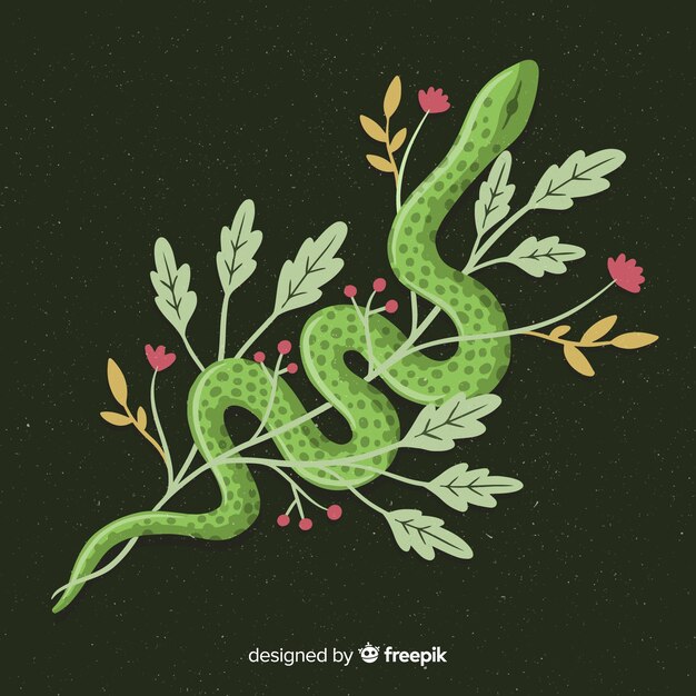 Serpiente con flores dibujadas a mano