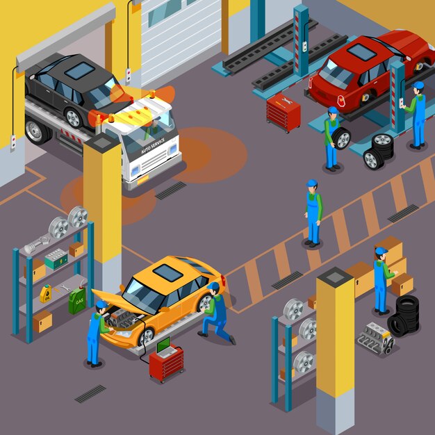 Servicio de coche concepto isométrico