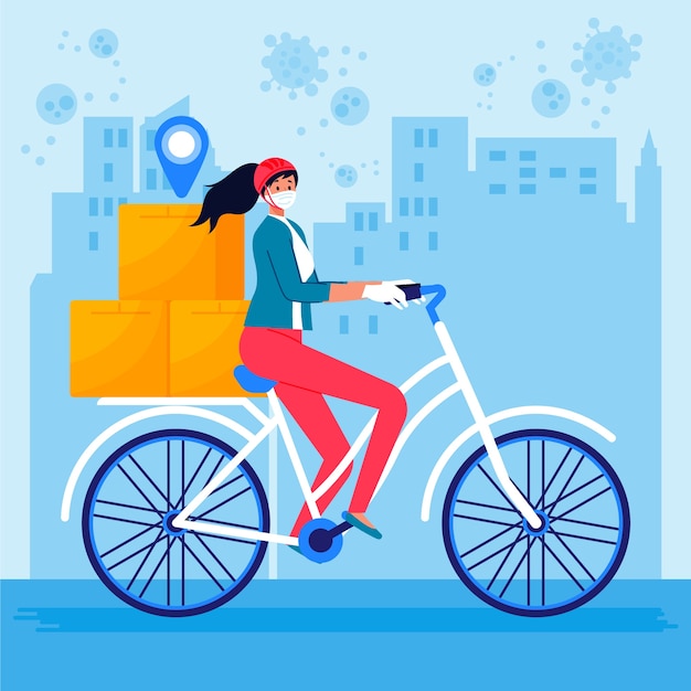 Vector gratuito servicio a domicilio mujer en bicicleta