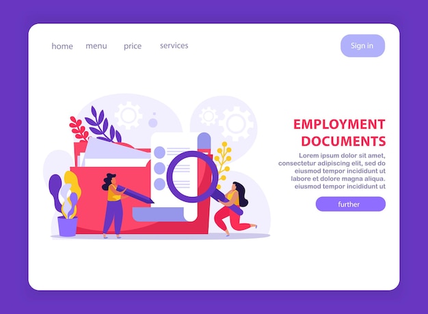 Vector gratuito servicio de empleo y sitio web plano de documentos de empleo.