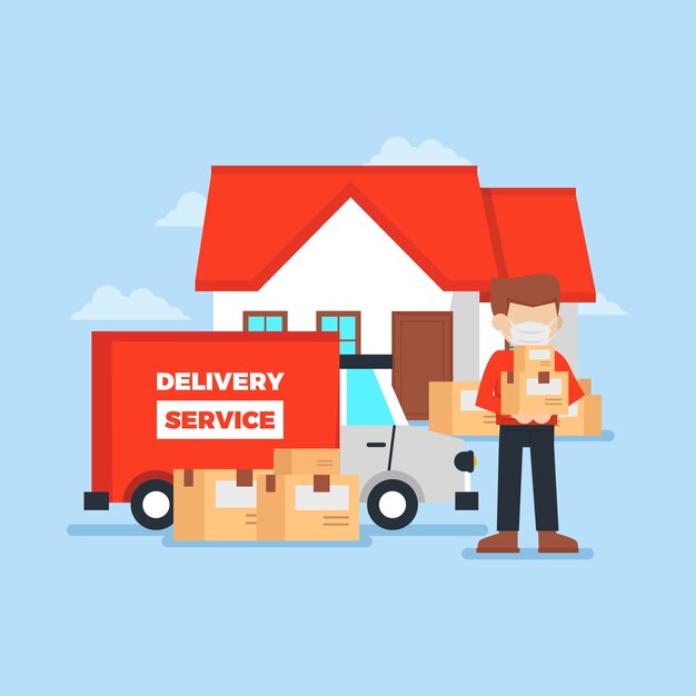Servicio de entrega ilustrado con tema de máscara