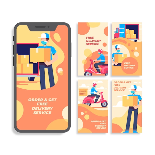 Vector gratuito servicio de entrega instagram story collection