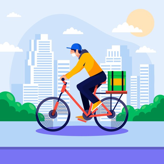 Servicio de entrega con máscara ilustrada concepto