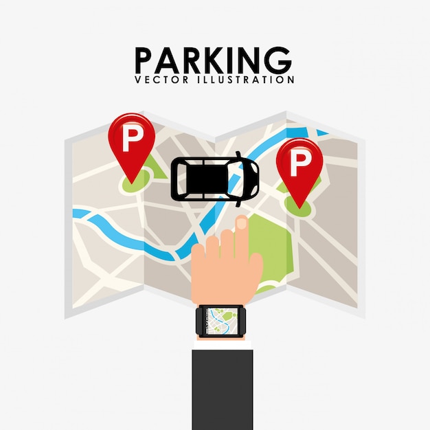 Vector gratuito servicio de estacionamiento, mapa táctil