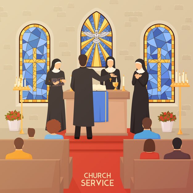 Servicio de la Iglesia Ceremonia Religiosa Plana Banner