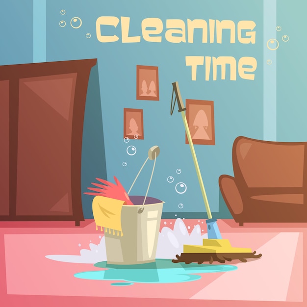 Vector gratuito servicio de limpieza de fondo de dibujos animados.