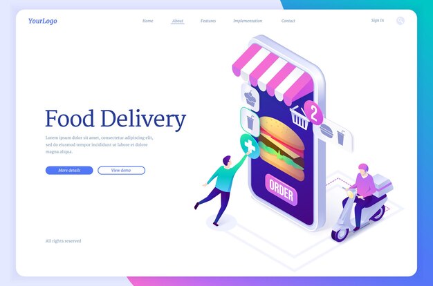 Servicio en línea de banner de entrega de alimentos para pedidos desde restaurante o tienda con envío rápido vector lan ...