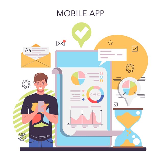 Servicio o plataforma en línea de alta dirección de negocios Motivación y liderazgo de estrategia exitosa Aplicación móvil Ilustración de vector aislado