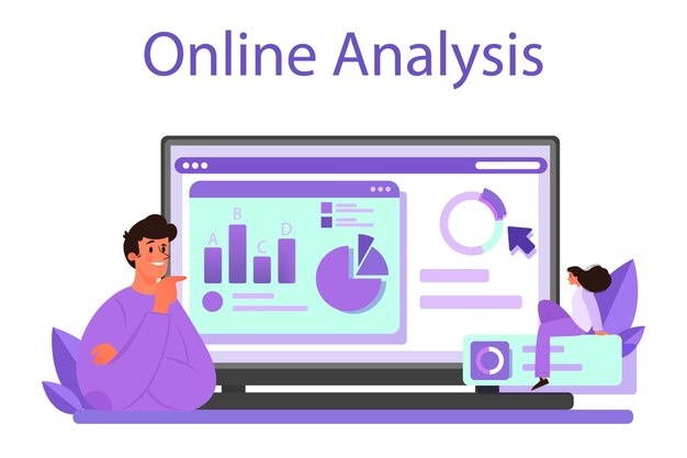 Servicio o plataforma en línea de análisis de la competencia Investigación de mercado y desarrollo de estrategias comerciales Análisis en línea Ilustración vectorial aislada