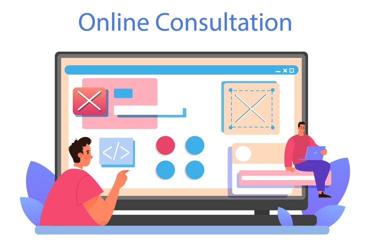 Vector gratuito servicio o plataforma en línea de creación de prototipos de sitios web desarrollo de interfaz de modelado de páginas web lluvia de ideas e idea creativa consulta en línea ilustración de vector plano aislado