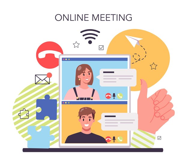 Servicio o plataforma en línea del equipo de negocios Idea de estrategia y logro en el trabajo en equipo Las personas que forman equipos trabajan juntas Reunión en línea Ilustración plana vectorial