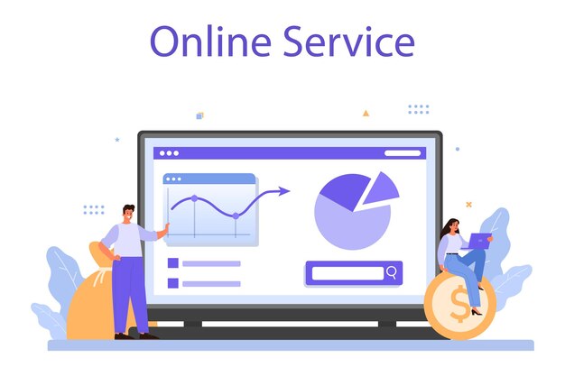 Servicio o plataforma en línea de escalamiento de negocios Expansión de negocios de franquicia Estrategia de marketing y promoción de productos Ilustración plana vectorial