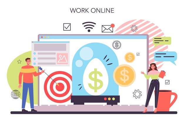 Servicio o plataforma en línea de incubadora de negocios Gente de negocios e inversores que apoyan nuevos negocios Trabajo en línea Ilustración de vector plano aislado