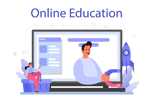 Servicio o plataforma en línea de observador de tendencias Especialista en nuevas tendencias comerciales Análisis de tendencias y promoción de proyectos Educación en línea Ilustración plana vectorial