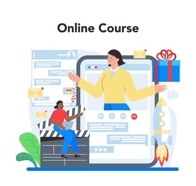 Servicio o plataforma en línea SMM Publicidad de marketing en redes sociales de negocios a través de la red social Curso en línea Ilustración plana aislada