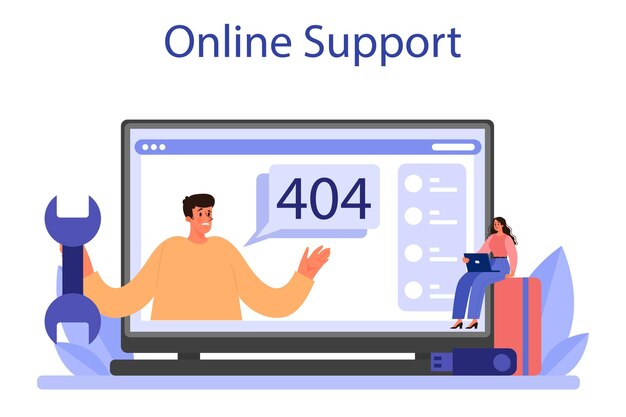 Servicio o plataforma en línea de soporte técnico del sitio web Servicio de diagnóstico de página web Proporcionar información actualizada al sitio web Soporte en línea Ilustración de vector plano