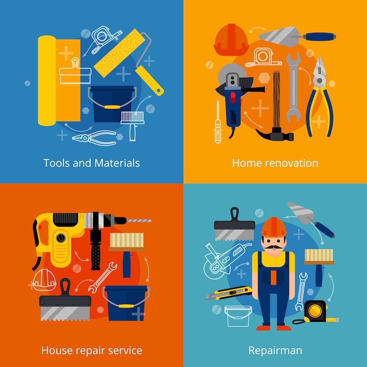 Vector gratuito servicio de reparación y conjunto de iconos de renovación