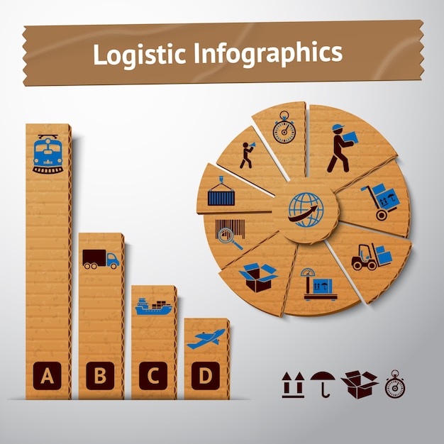 Vector gratuito servicio de transporte de logística elementos de infografía de cartón para gráficos y gráficos ilustración vectorial