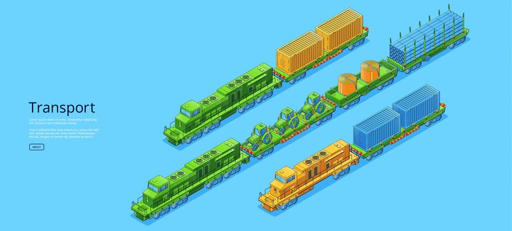 Vector gratuito servicio de trenes de carga de banner isométrico de transporte