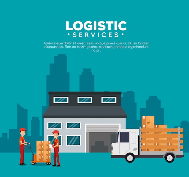 Vector gratuito servicios logisticos con construccion de bodegas