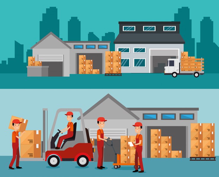 Vector gratuito servicios logisticos con construccion de bodegas